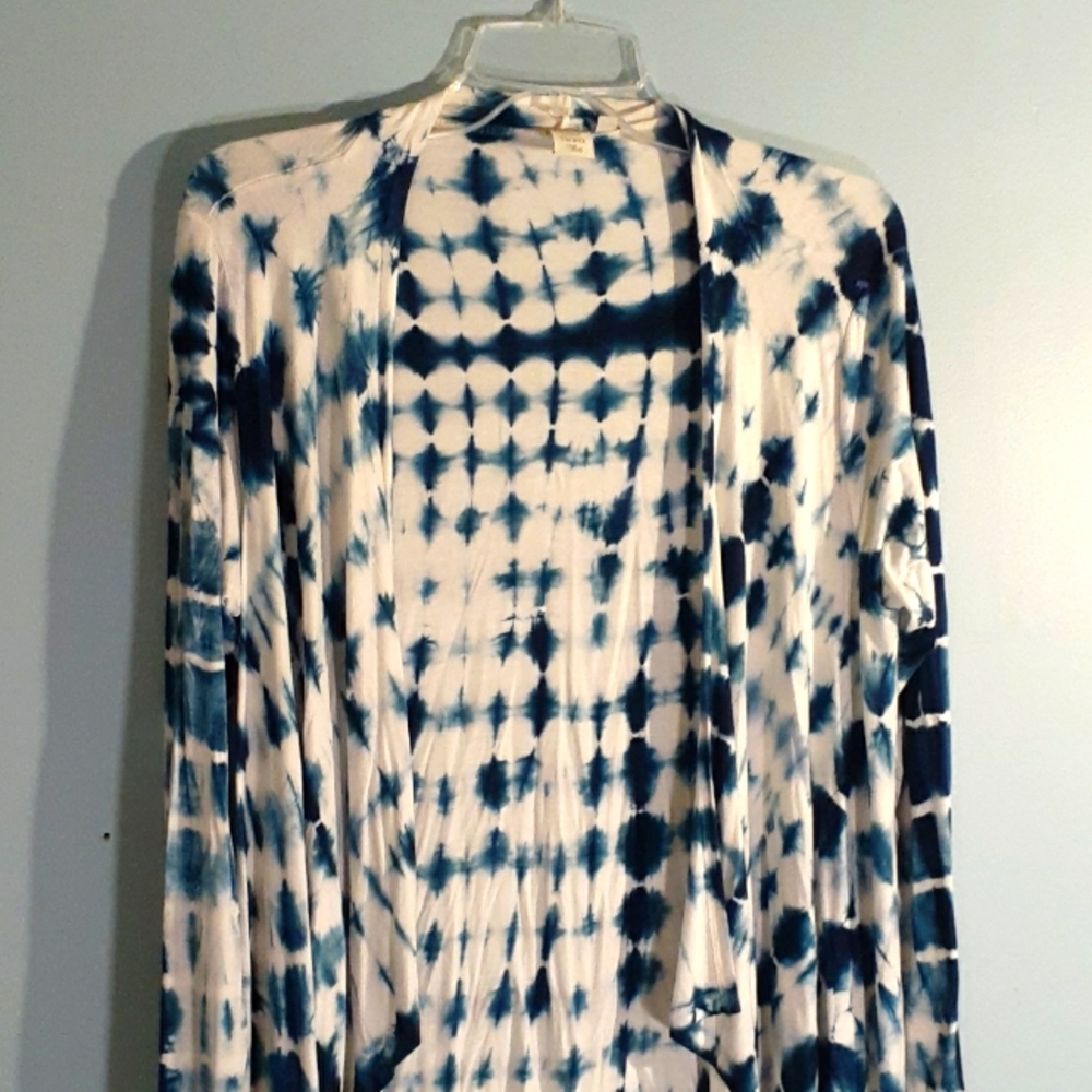 ST Tropez West Blue White Tie Dye Cardigan Sz L